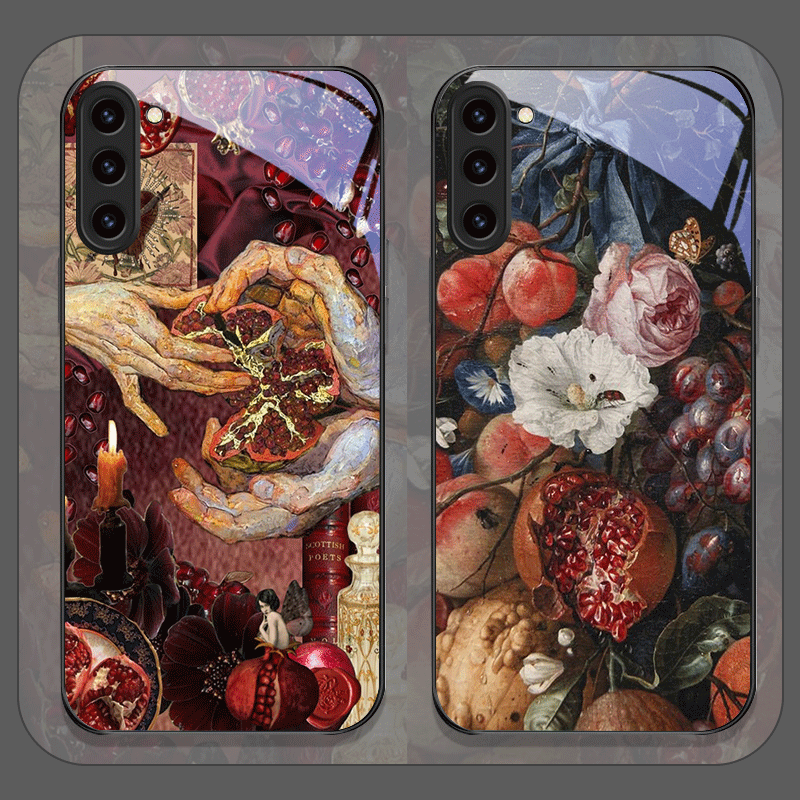Phone Cases Samsung S25 - Luxurious Pomegranate Flower Pattern Tempered Glass