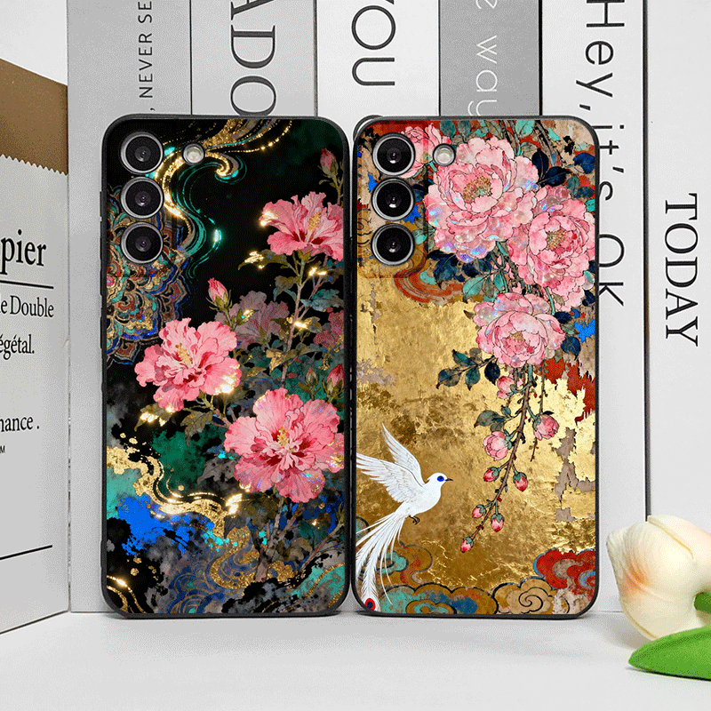 Phone Cases Oppo - Retro Flower Hibiscus Golden Ink Painting