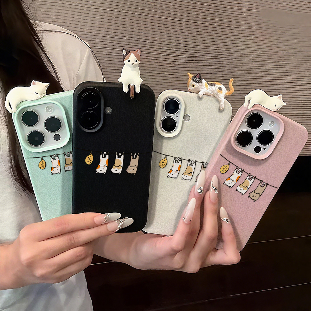 3D Cute Cartoon Cat Leather Ca - Phone Cases Leather ulasan dan harga
