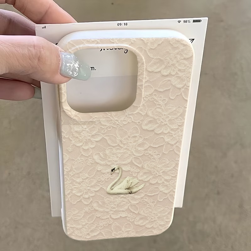 Lace Swan Pattern Lychee Textu - Phone Cases For Iphone 15 ulasan dan harga