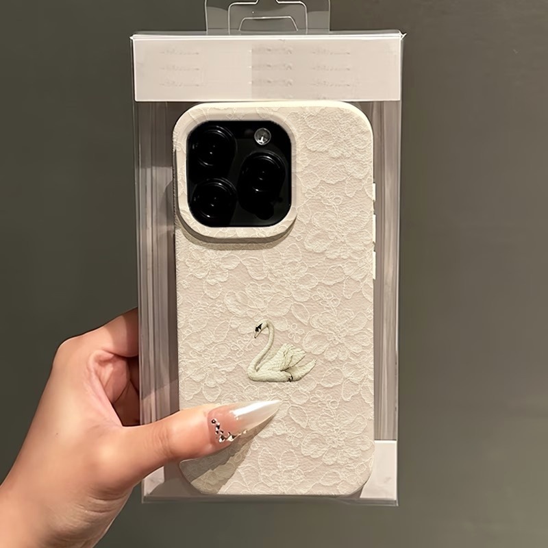 Lace Swan Pattern Lychee Textu - Phone Cases For Iphone 15 ulasan dan harga