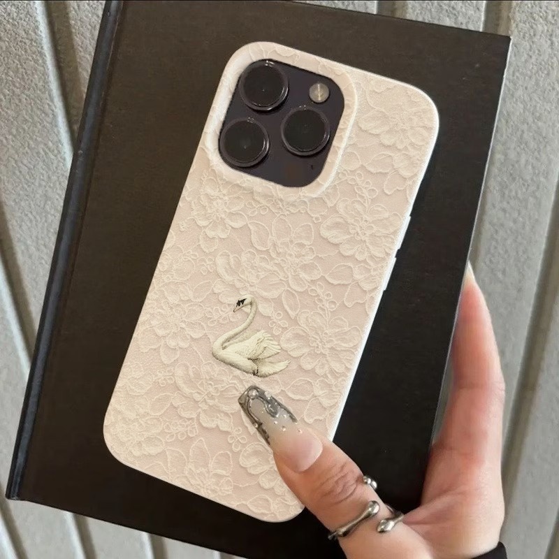 Lace Swan Pattern Lychee Textu - Phone Cases For Iphone 15 ulasan dan harga