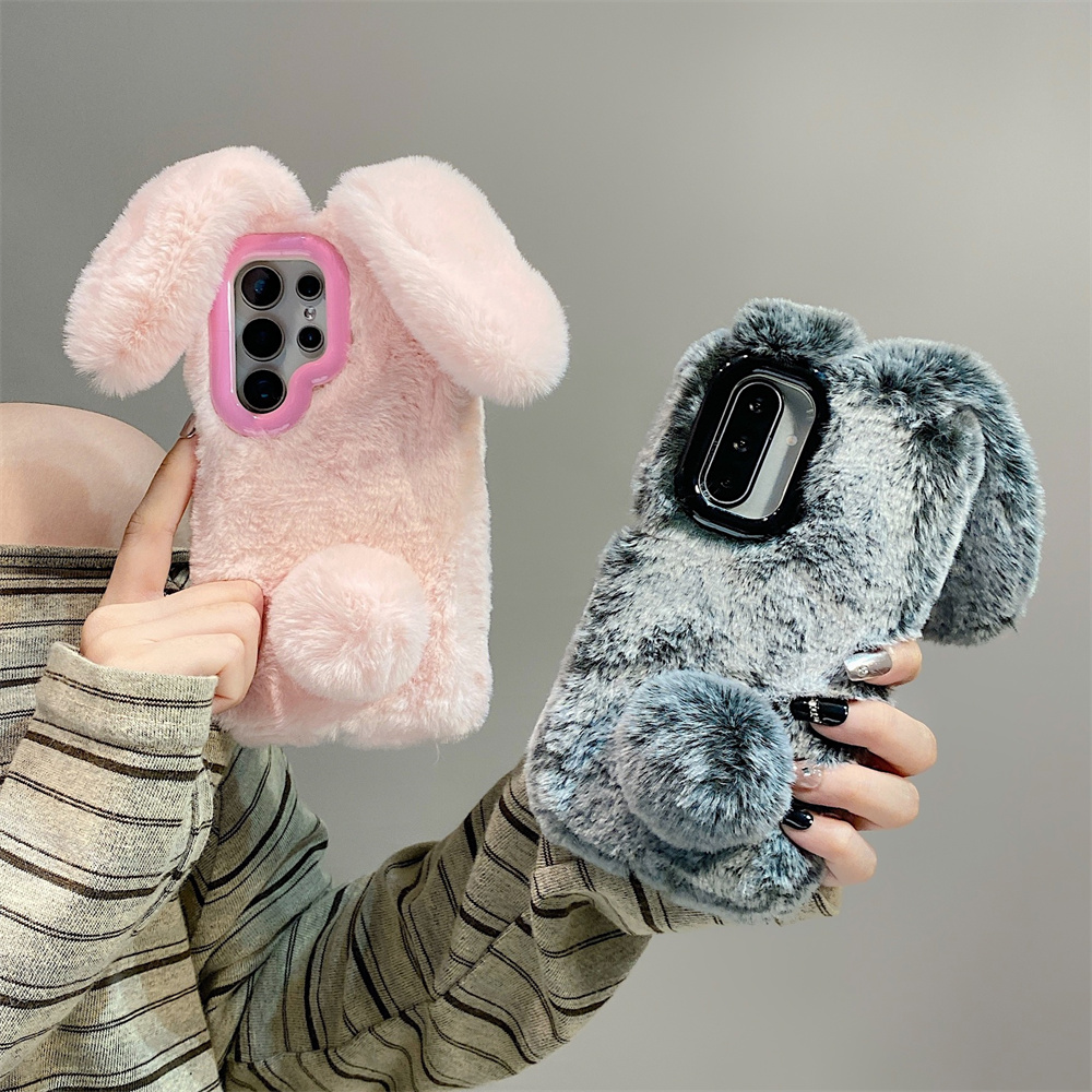 Cute Rabbit Ears Fluffy Stand  - Phone Cases Samsung S25 ulasan dan harga