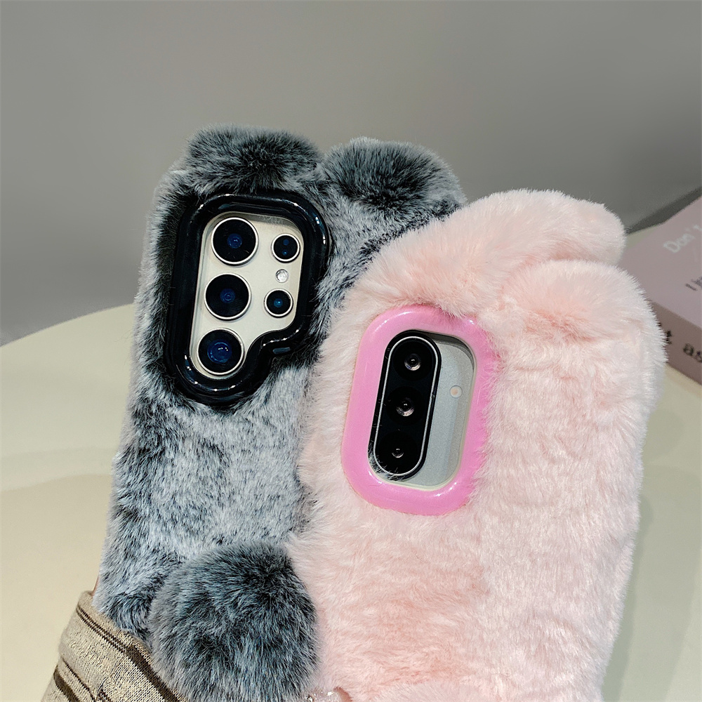 Cute Rabbit Ears Fluffy Stand  - Phone Cases Samsung S25 ulasan dan harga